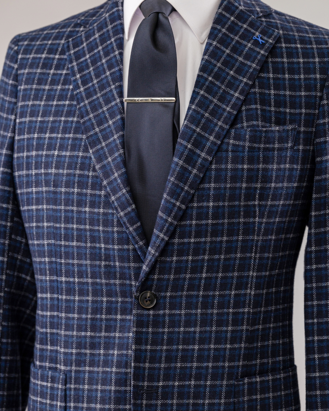 Giacca Lana Microquadro Blu