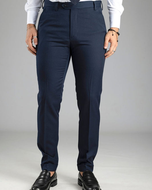 Pantalone Sartoriale Blu Con Risvolto