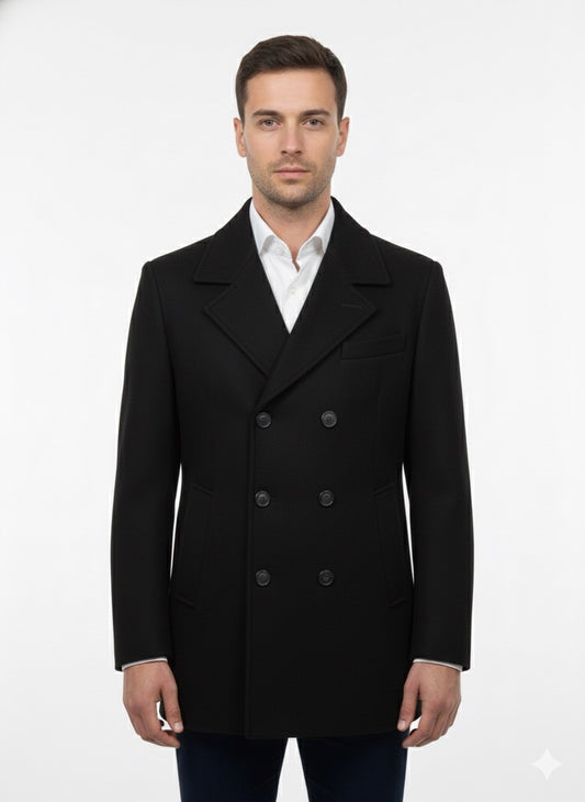 Cappotto Lana Bulldozer corto Doppiopetto nero