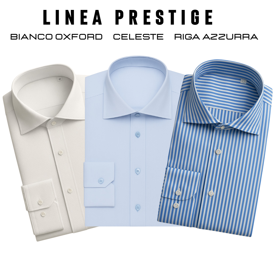 LINEA PRESTIGE - BIANCO OXFORD , CELESTE , RIGA AZZURRA