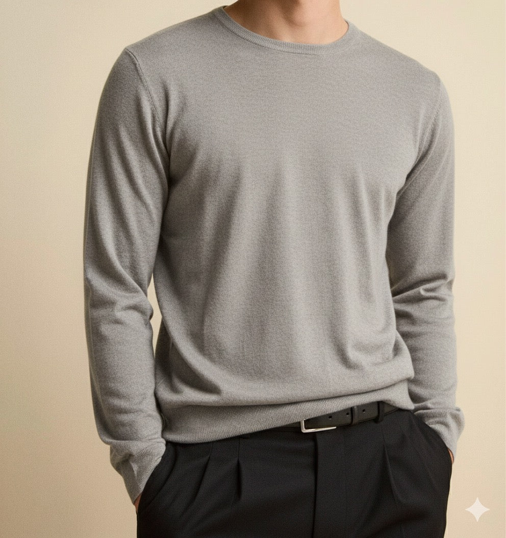 NUOVO Girocollo GRIGIO CHIARO mano CASHMERE