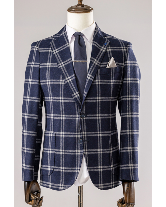 Giacca Lana Quadro Blu