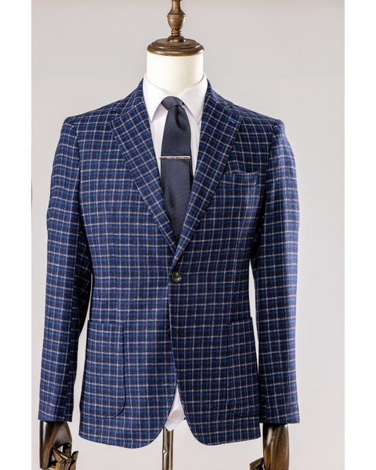 Giacca Lana Microquadro Blu