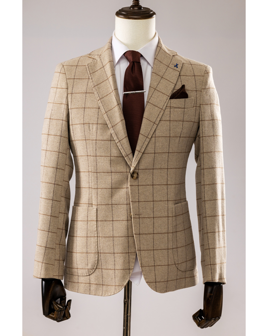 Giacca Lana Quadro Beige