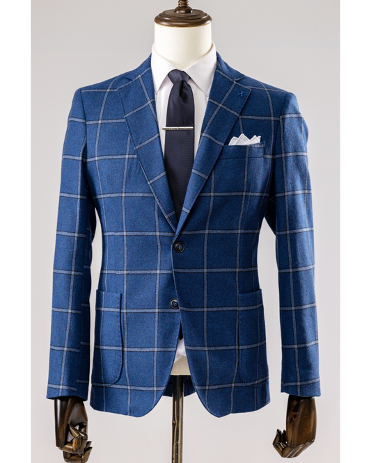 Giacca Lana Quadro Celeste