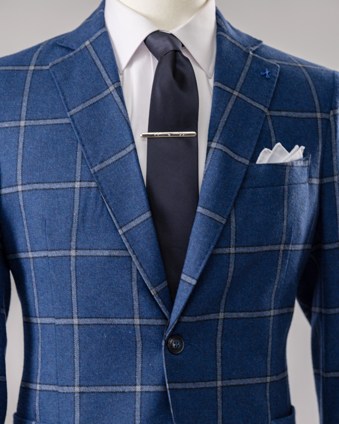 Giacca Lana Quadro Celeste