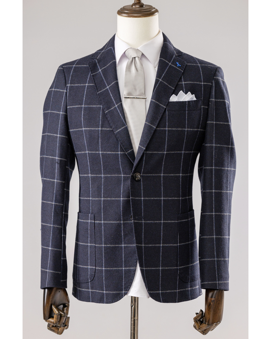 Giacca Lana Blu Quadrone