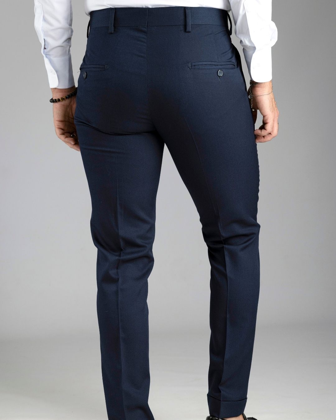 Pantalone Sartoriale Blu Con Risvolto