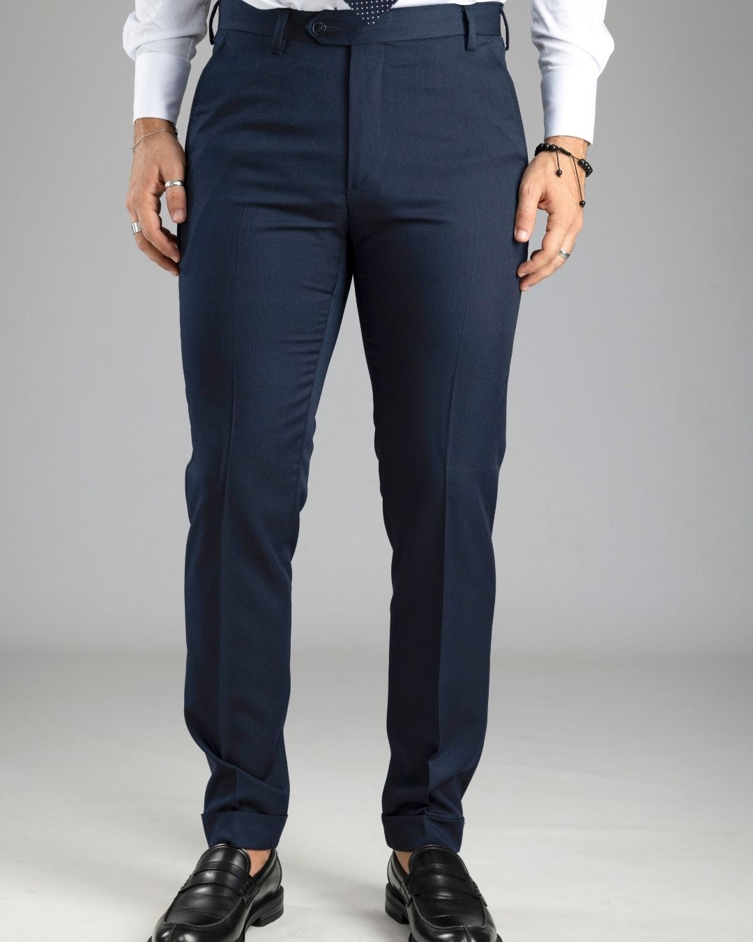 Pantalone Sartoriale Blu Con Risvolto