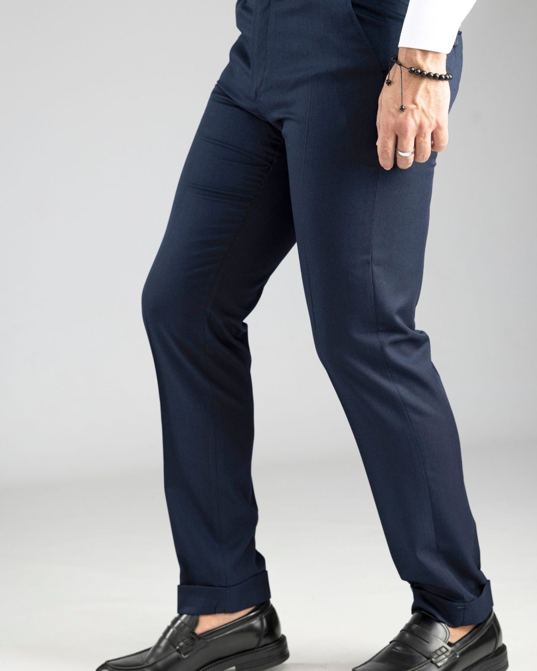 Pantalone Sartoriale Blu Con Risvolto