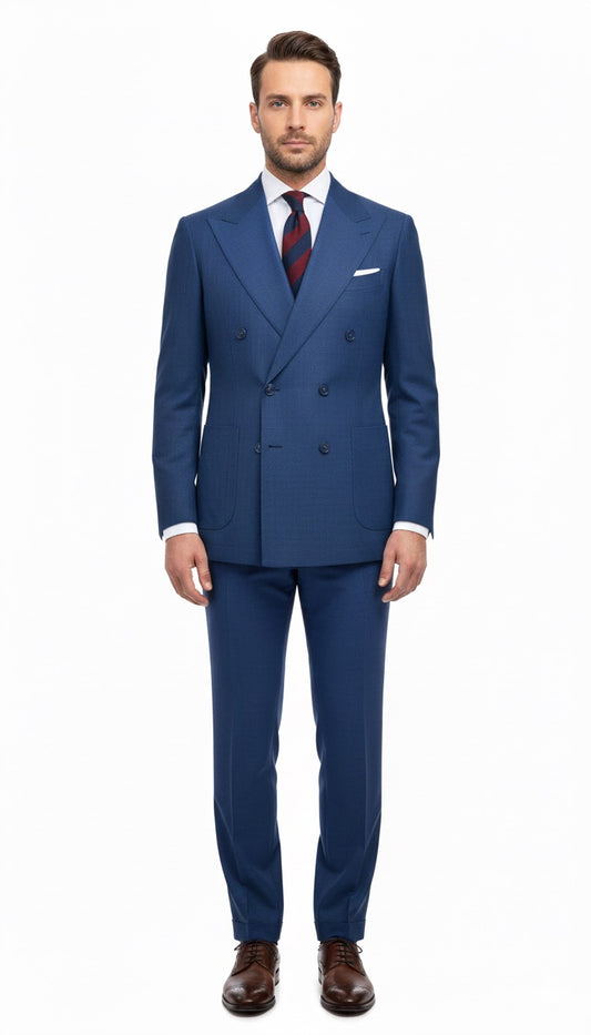 Doppiopetto blu royal solaro con tasca a toppa