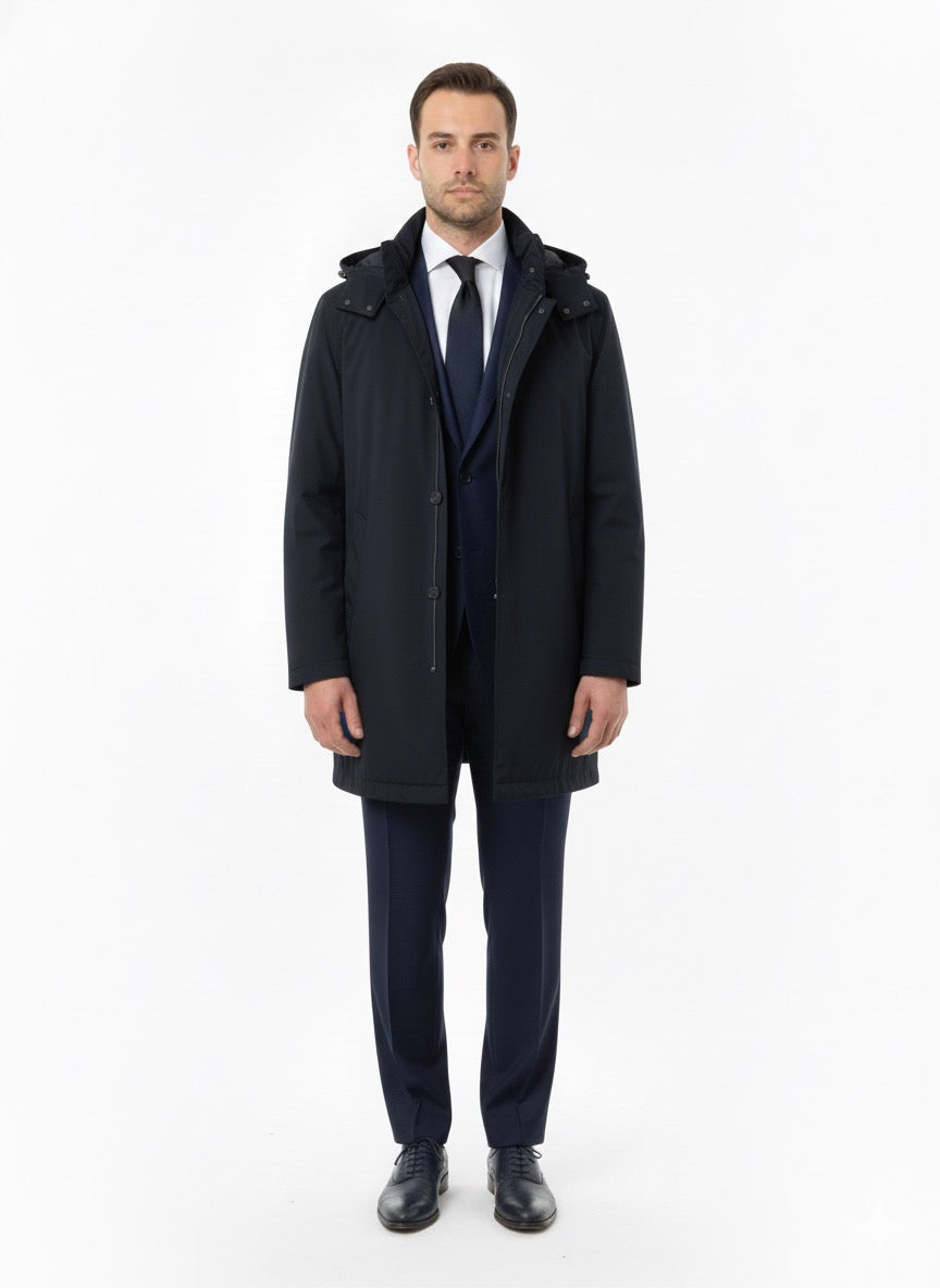 Trench impermeabile  con cappuccio rimovibile Blu