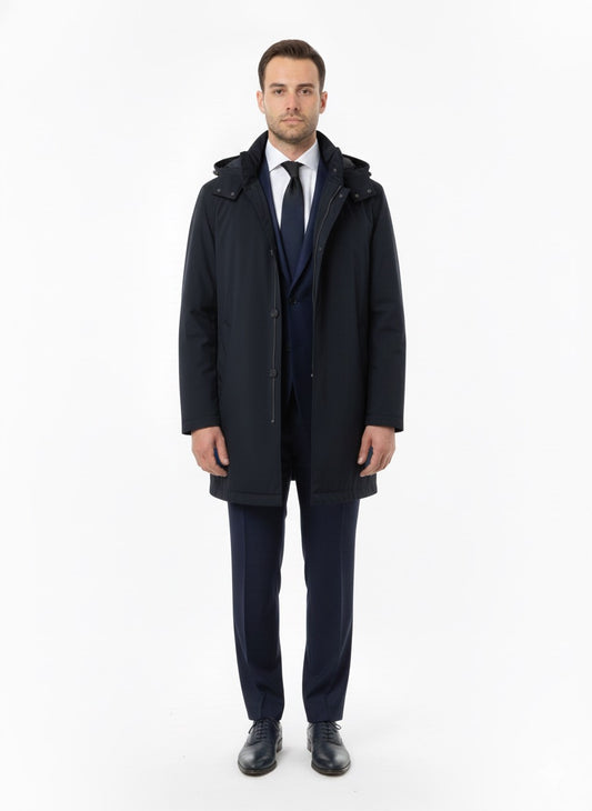 Trench impermeabile  con cappuccio rimovibile Blu