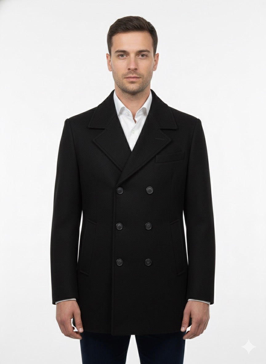 Cappotto Lana Bulldozer corto Doppiopetto nero