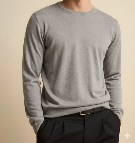 NUOVO Girocollo GRIGIO CHIARO mano CASHMERE