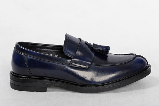Mocassino Blu in pelle con Nappine*