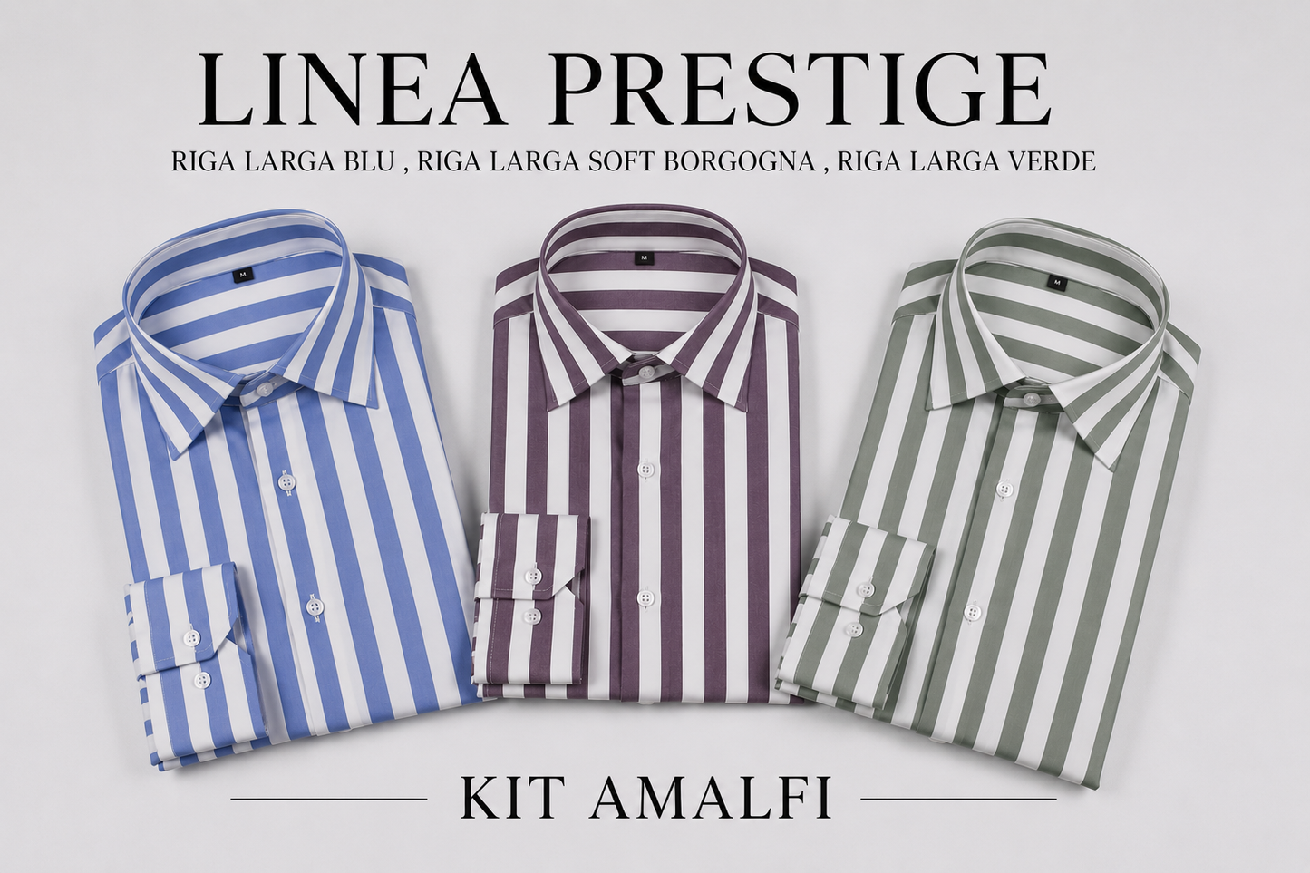 Kit AMALFI Riga larga Blu, Soft Borgogna e Verde con iniziali incluse