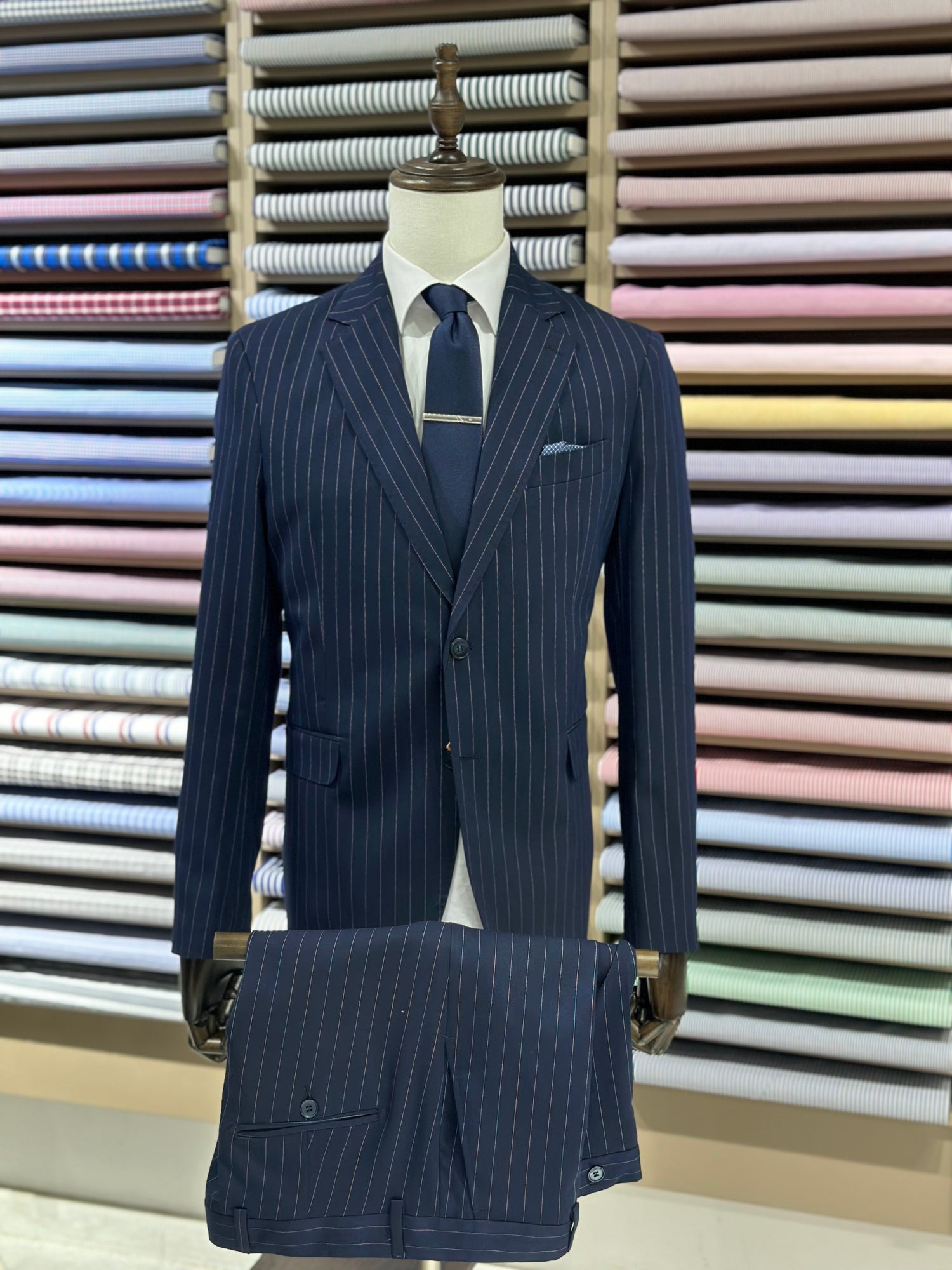 Abito Gessato Vestito A Righe Blu Abito Gessato Blu – Filafilshop